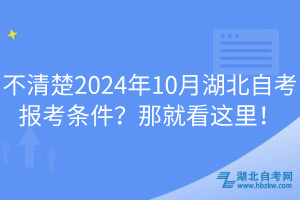 不清楚2024年10月湖北自考報考條件？那就看這里！