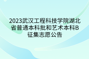 2023武漢工程科技學(xué)院湖北省普通本科批和藝術(shù)本科B征集志愿公告 2023武漢工程科技學(xué)院湖北省普通本科批和藝術(shù)本科B征集志愿公告