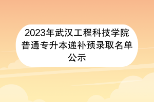 2023年武漢工程科技學(xué)院普通專升本遞補(bǔ)預(yù)錄取名單公示