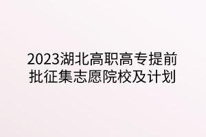 2023湖北高職高專提前批征集志愿院校及計(jì)劃