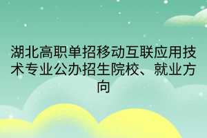 湖北高職單招移動互聯(lián)應用技術專業(yè)公辦招生院校、就業(yè)方向 湖北高職單招移動互聯(lián)應用技術專業(yè)公辦招生院校、就業(yè)方向