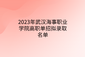2023年武漢海事職業(yè)學(xué)院高職單招擬錄取名單 2023年武漢海事職業(yè)學(xué)院高職單招擬錄取名單