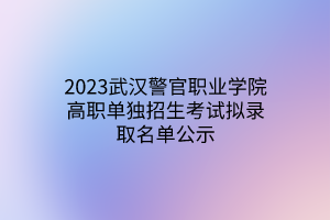 2023武漢警官職業(yè)學(xué)院高職單獨(dú)招生考試擬錄取名單公示 2023武漢警官職業(yè)學(xué)院高職單獨(dú)招生考試擬錄取名單公示