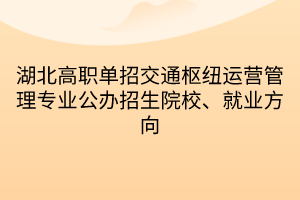 湖北高職單招交通樞紐運營管理專業(yè)公辦招生院校、就業(yè)方向 湖北高職單招交通樞紐運營管理專業(yè)公辦招生院校、就業(yè)方向