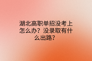 湖北高職單招沒(méi)考上怎么辦？沒(méi)錄取有什么出路？