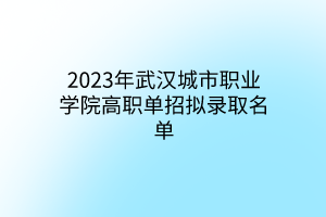 2023年武漢城市職業(yè)學(xué)院高職單招擬錄取名單 2023年武漢城市職業(yè)學(xué)院高職單招擬錄取名單