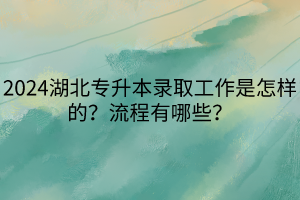 2024湖北專升本錄取工作是怎樣的？流程有哪些？