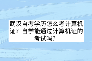 武漢自考學(xué)歷怎么考計算機證？自學(xué)能通過計算機證的考試嗎？