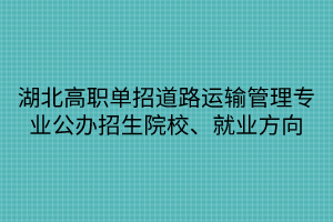 湖北高職單招道路運輸管理專業(yè)公辦招生院校、就業(yè)方向