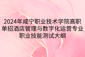 2024年咸寧職業(yè)技術學院高職單招酒店管理與數(shù)字化運營專業(yè)職業(yè)技能測試大綱