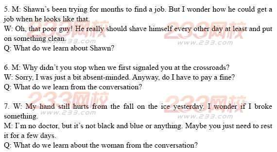 大學英語四級考試樣題及答案:聽力理解