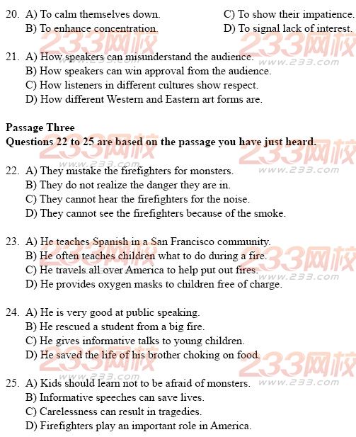 大學英語四級考試樣題及答案:聽力理解