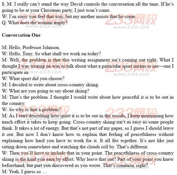 大學英語四級考試樣題及答案:聽力理解