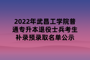 2022年武昌工學(xué)院普通專升本退役士兵考生補(bǔ)錄預(yù)錄取名單公示 2022年武昌工學(xué)院普通專升本退役士兵考生補(bǔ)錄預(yù)錄取名單公示